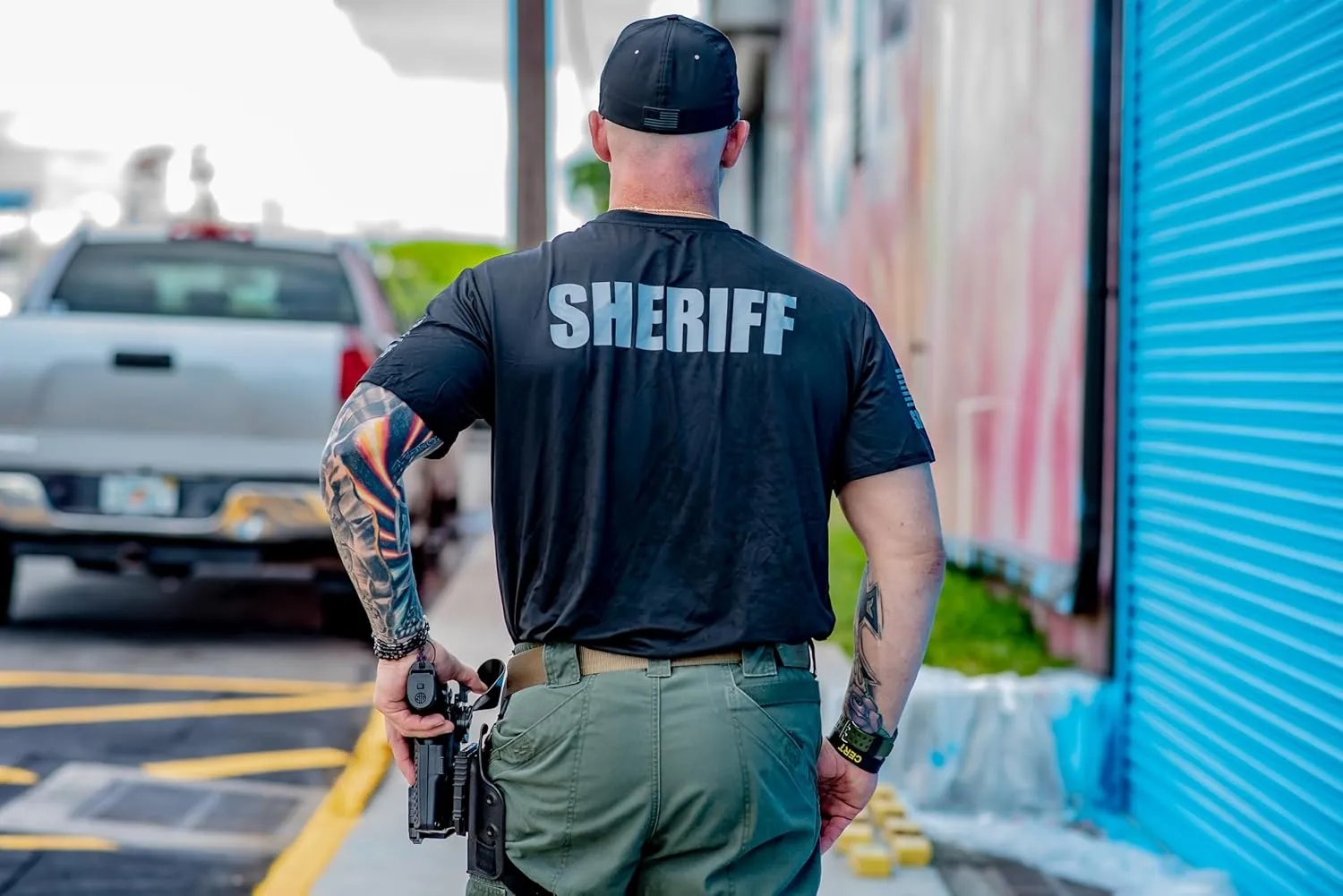 Sheriff Cotton Blend Shirt | USA Patriotic Durable Tee | Soft Comfort. Perfect for Gym, Strength Training and Workouts