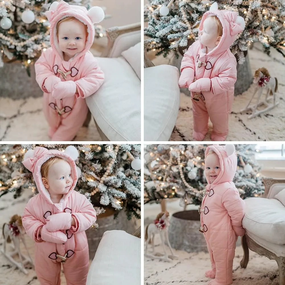 Simplee kids Baby Infant Boys Girls Snowsuit Winter Hooded Footed Warm Jumpsuit Outerwear with Gloves for 3-24 Months