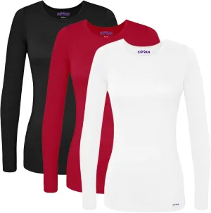 Sivvan Scrubs for Women - Long Sleeve Comfort Underscrub Tee Multicolor 3-Pack - S85003M - Black/Red/White - M