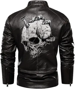 Skull On Hand| Gothic Skull Biker Motorcycle Jacket| Personalized Men PU Leather Vest Jacket Coat