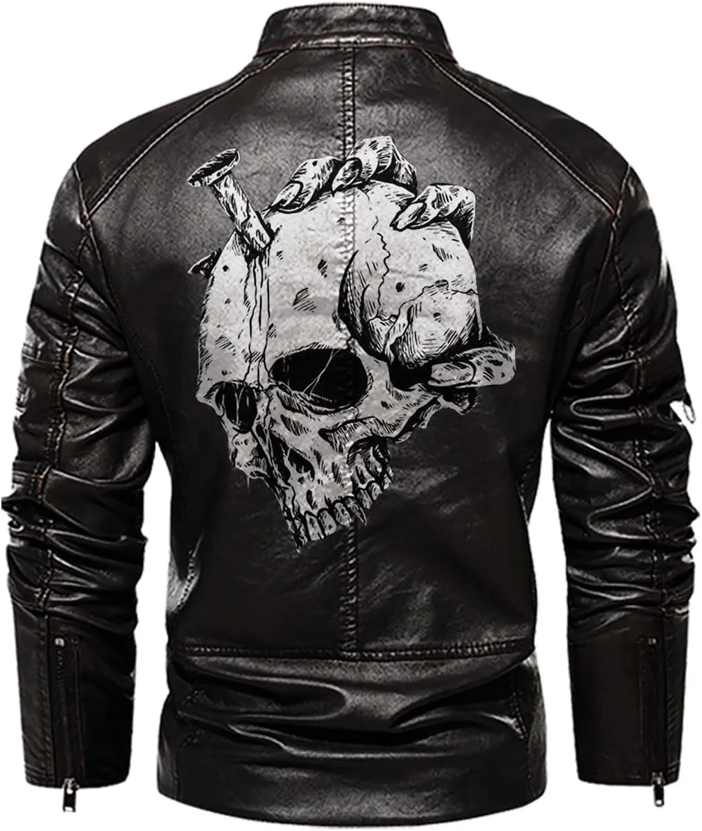 Skull On Hand| Gothic Skull Biker Motorcycle Jacket| Personalized Men PU Leather Vest Jacket Coat