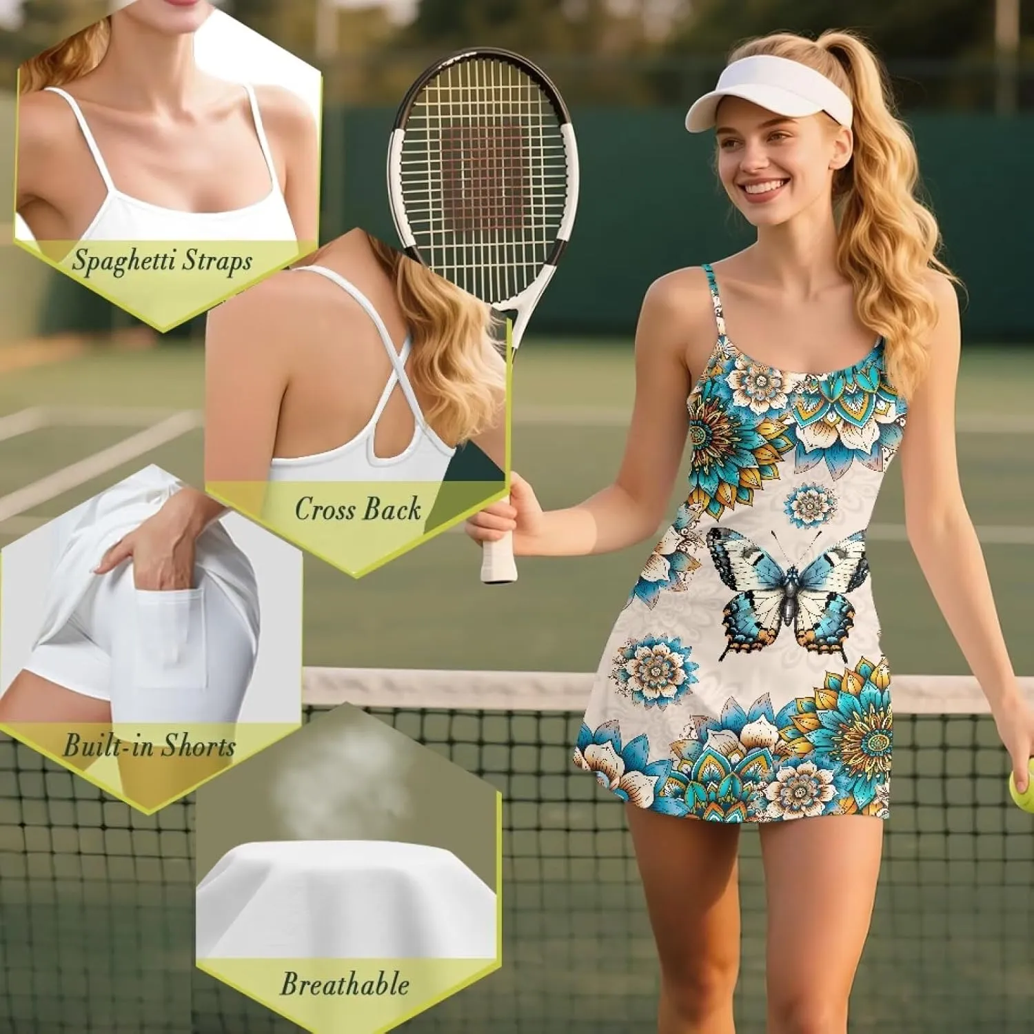 Slim Comfort Tennis Dress Womens Athletic Dress Built in Shorts Workout Exercise Golf Summer Dress XS-2XL