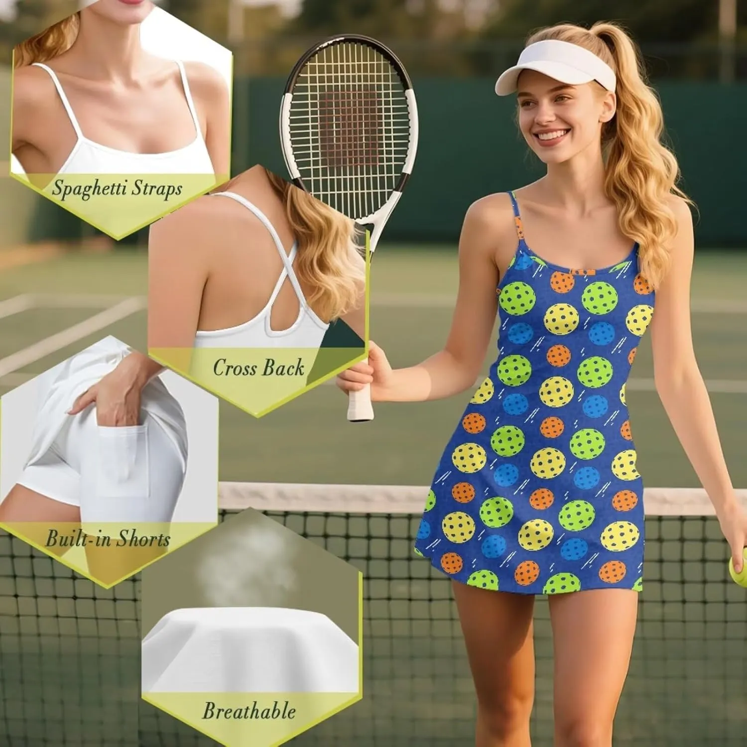 Slim Comfort Tennis Dress Womens Athletic Dress Built in Shorts Workout Exercise Golf Summer Dress XS-2XL