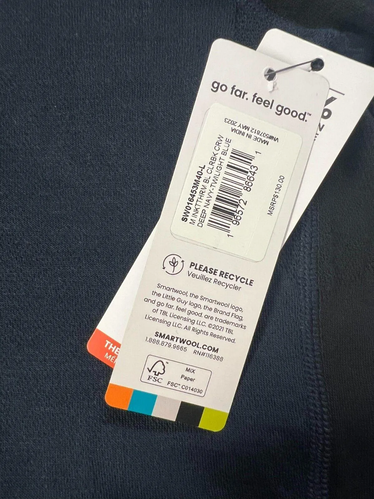 Smartwool Men's Deep Navy Base Layer Intraknit Merino Colorblock Crew (S01)