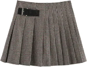 SOLY HUX Women's Houndstooth Print Pleated Skirt High Waisted A Line Mini Skirts