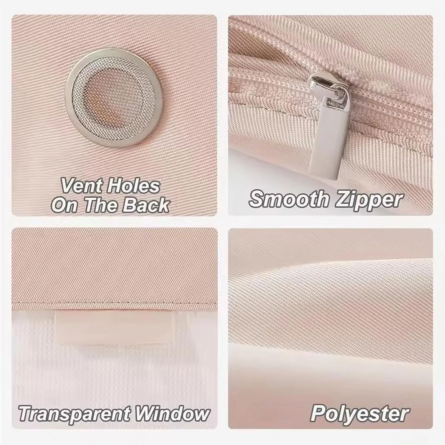 Space Saving Hanging Garment Bag with Self Compression Zipper, pace Saver Hanging Garment Bags for Closet Storage, Heavy Duty Dust Cover Garment Bag for Down Coat (Beige,L)