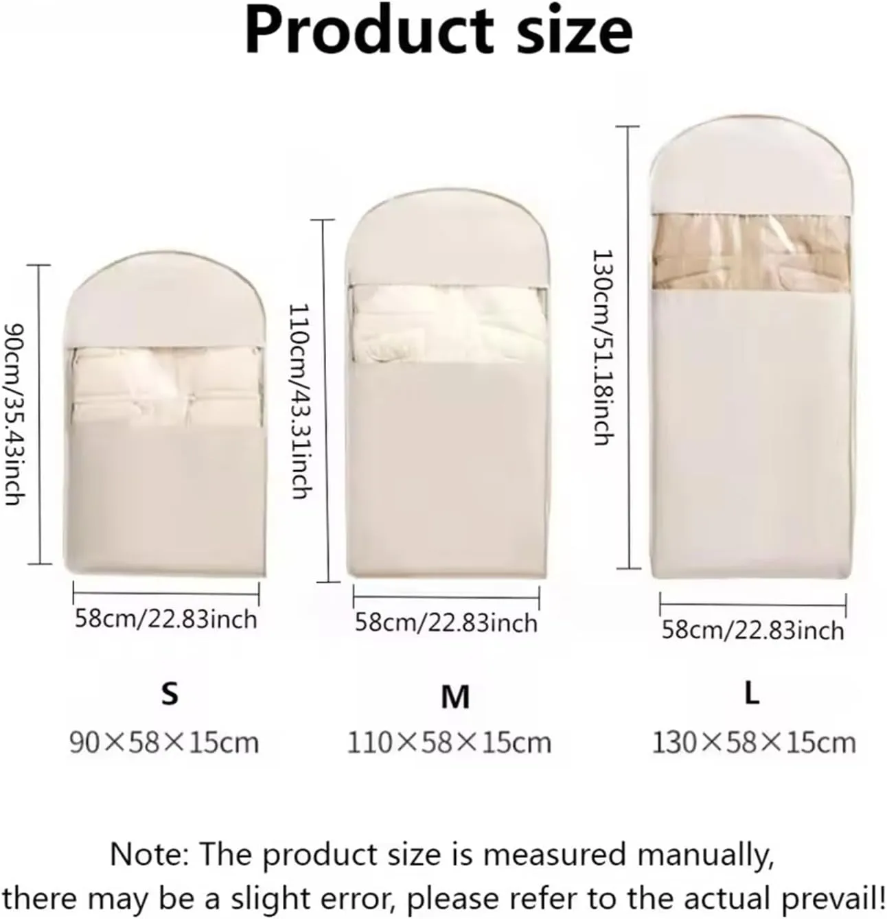 Space Saving Hanging Garment Bag with Self Compression Zipper, pace Saver Hanging Garment Bags for Closet Storage, Heavy Duty Dust Cover Garment Bag for Down Coat (Beige,L)