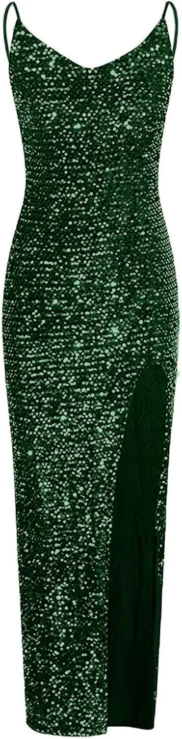 Spaghetti Straps Sequin Prom Dresses Long Mermaid Glitter Backless Evening Party Gowns Slit Wedding Guests Dresses