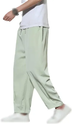 Spring Summer Men Thin Ice Silk Pants Casual Fit Stretch Solid Color Breathable Trousers Waist Harem Pants