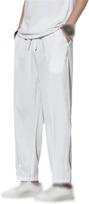 Spring Summer Men Thin Ice Silk Pants Casual Fit Stretch Solid Color Breathable Trousers Waist Harem Pants