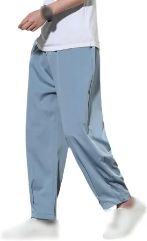 Spring Summer Men Thin Ice Silk Pants Casual Fit Stretch Solid Color Breathable Trousers Waist Harem Pants
