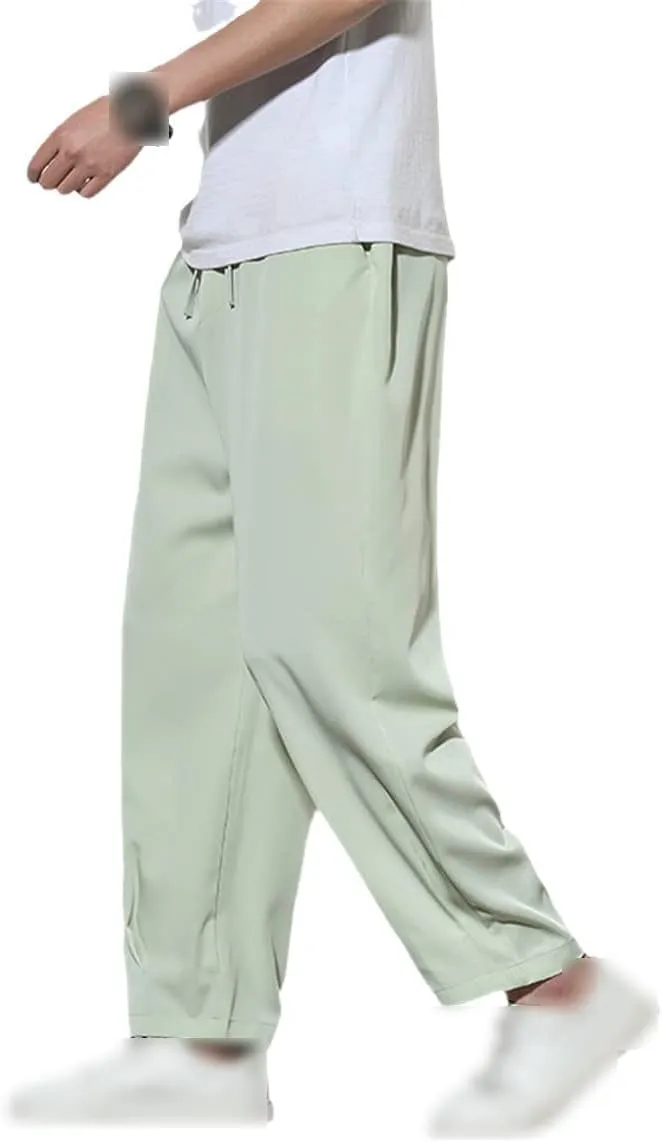 Spring Summer Men Thin Ice Silk Pants Casual Fit Stretch Solid Color Breathable Trousers Waist Harem Pants