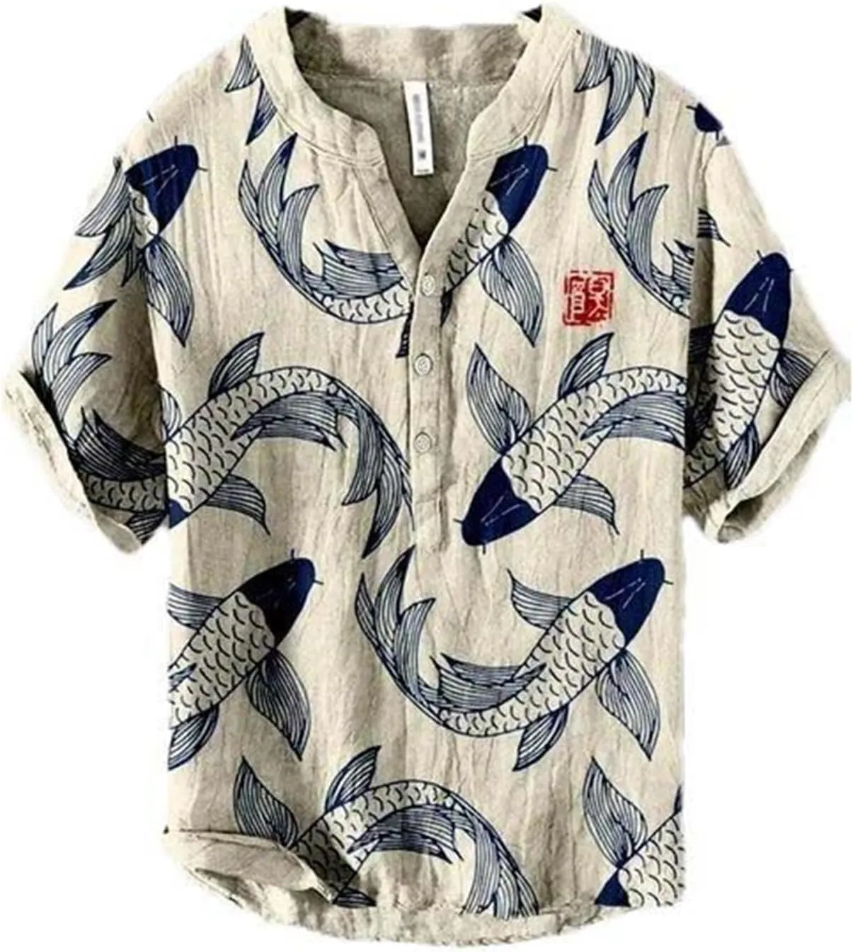 Spring/Summer Shirts Chinese Leisure Fish Pattern Hawaiian Style Printed Shirt Men's Top