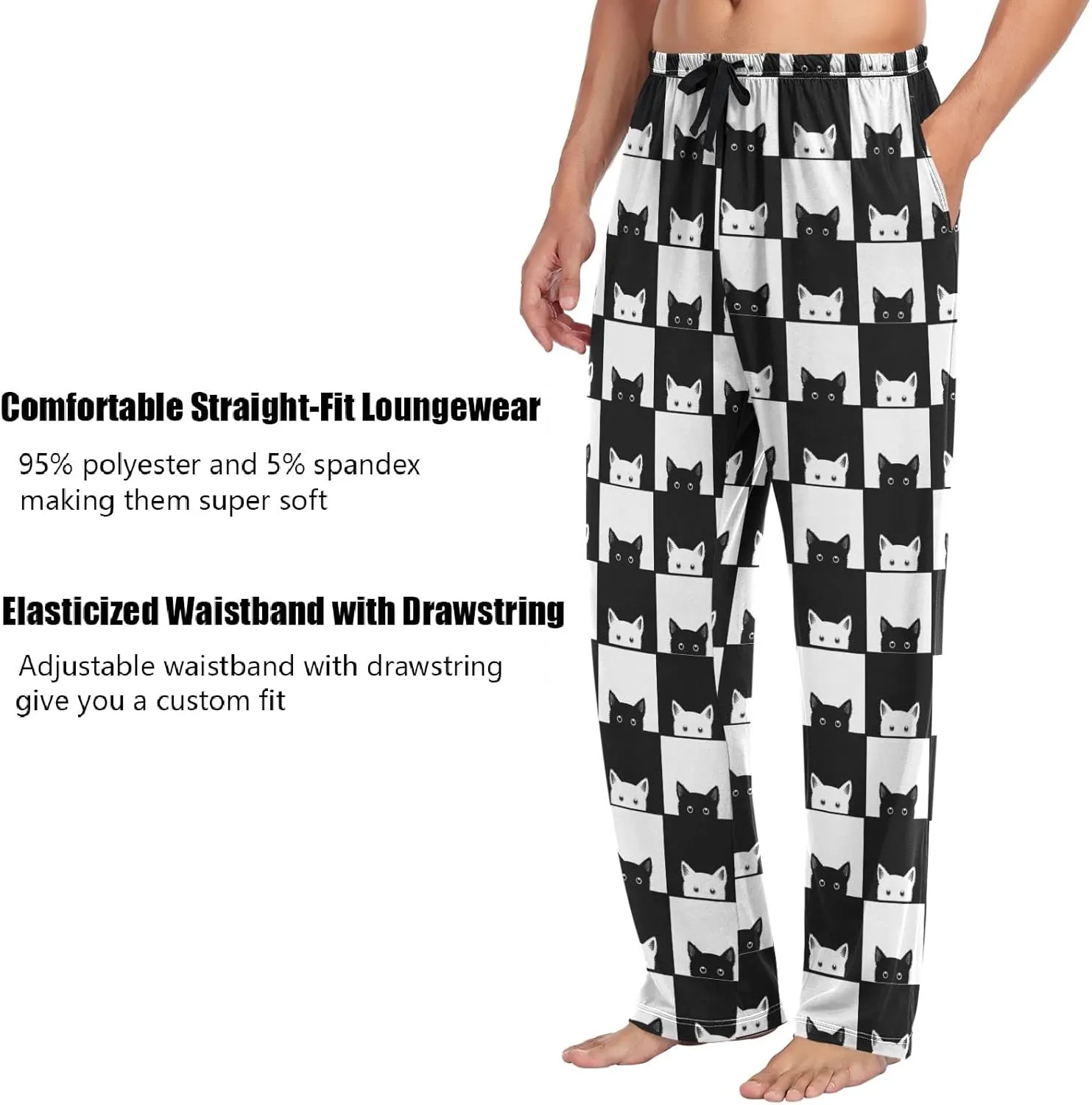 Squirrel Cat Dog Pajama Pants for Men Comfort Sleep Lounge Bottoms Straight-fit with Pockets S-XXL
