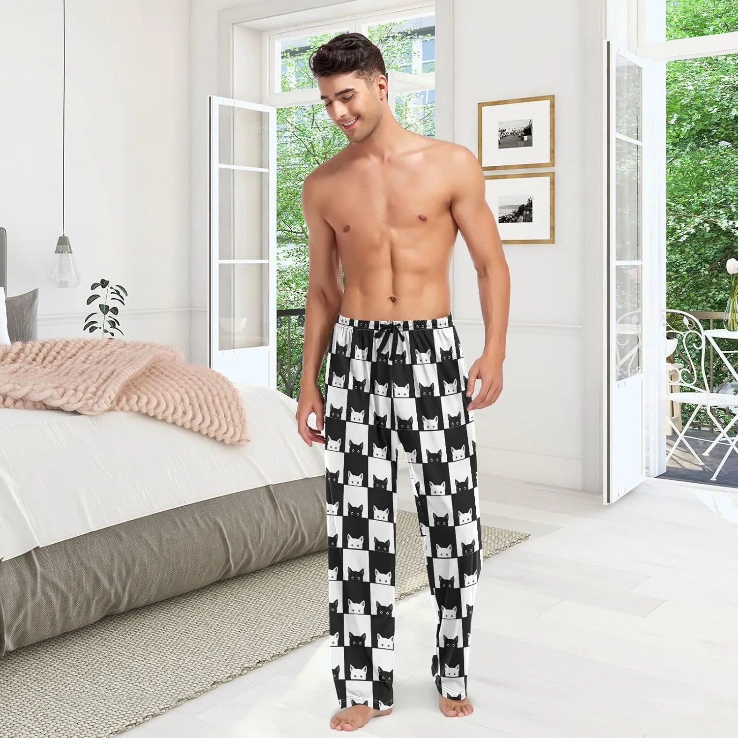 Squirrel Cat Dog Pajama Pants for Men Comfort Sleep Lounge Bottoms Straight-fit with Pockets S-XXL