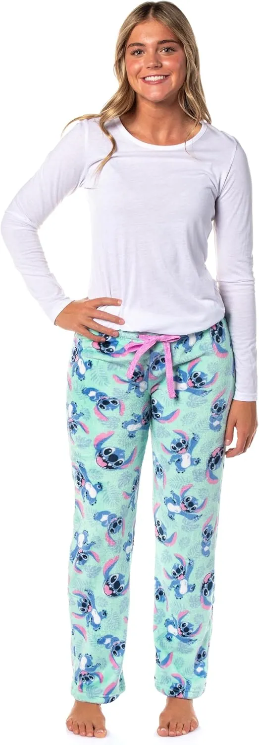 Stitch Pajama Pants Disney Womans Stitch Hibiscus Plush Fleece Pants Juniors Pajama Pants Adjustable Waistband