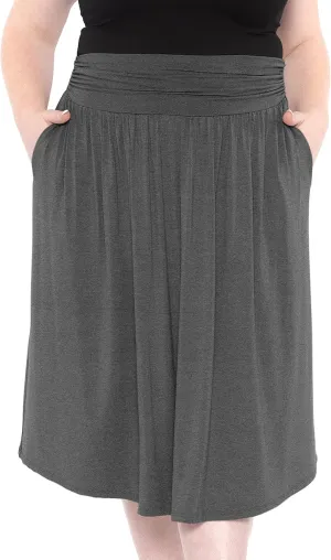 STRETCH IS COMFORT Womens and Plus Size Casual Ruched Below Knee Length Midi Skirt with Pockets