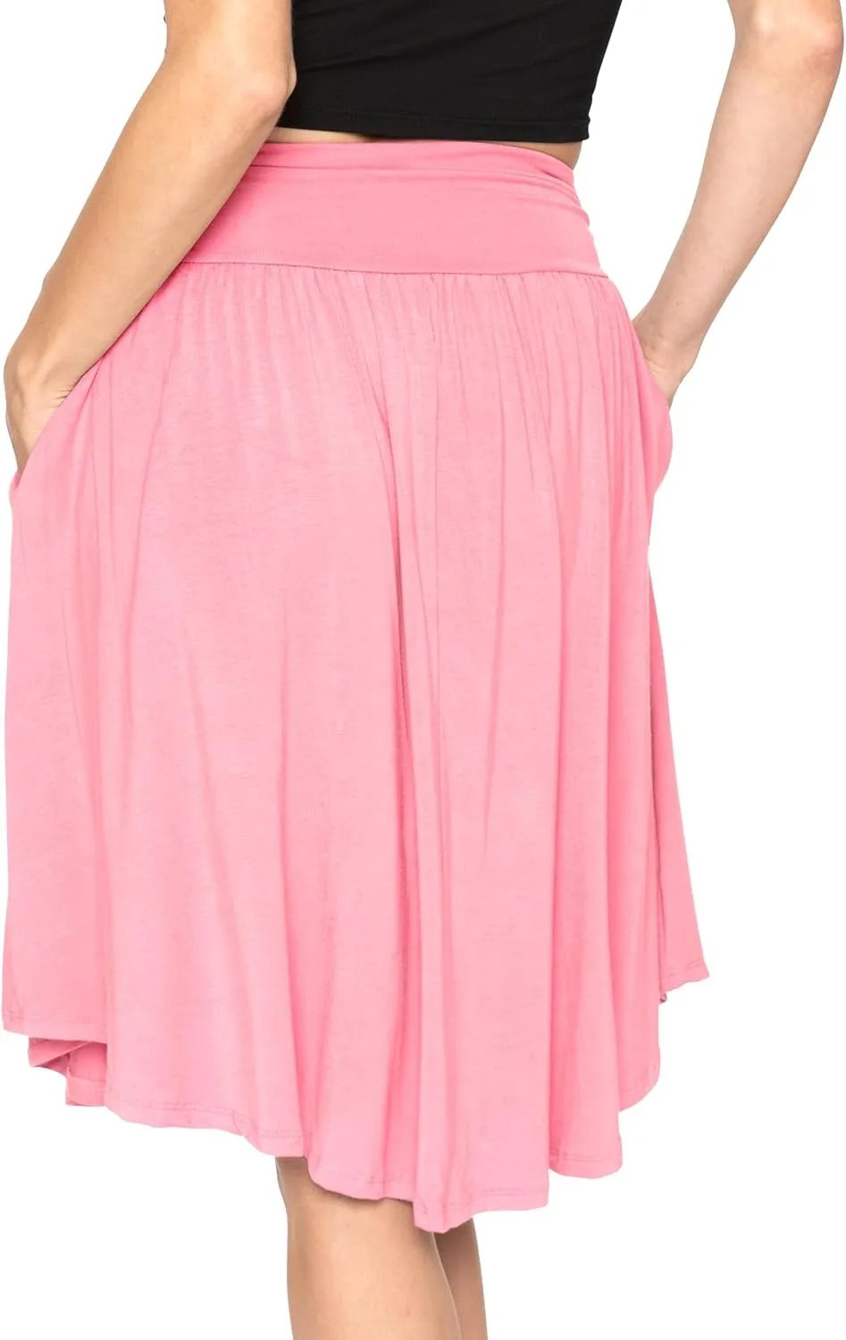 STRETCH IS COMFORT Women's and Plus Size Scoop Hem Flare Mid Length Skirt with Pockets | S-5X