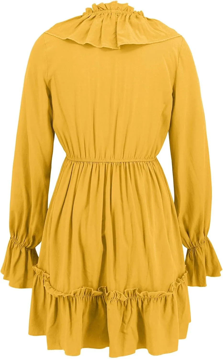 Summer Boho Ruffle Tiered Layered Mini Dress for Women Long Bell Sleeve V Neck Flowy A-line Dresses for Beach Holiday