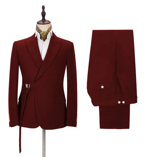 Suzhoufashion Ethen Newest Champagne Striped Peaked Lapel Prom Suits With Gold Buckle