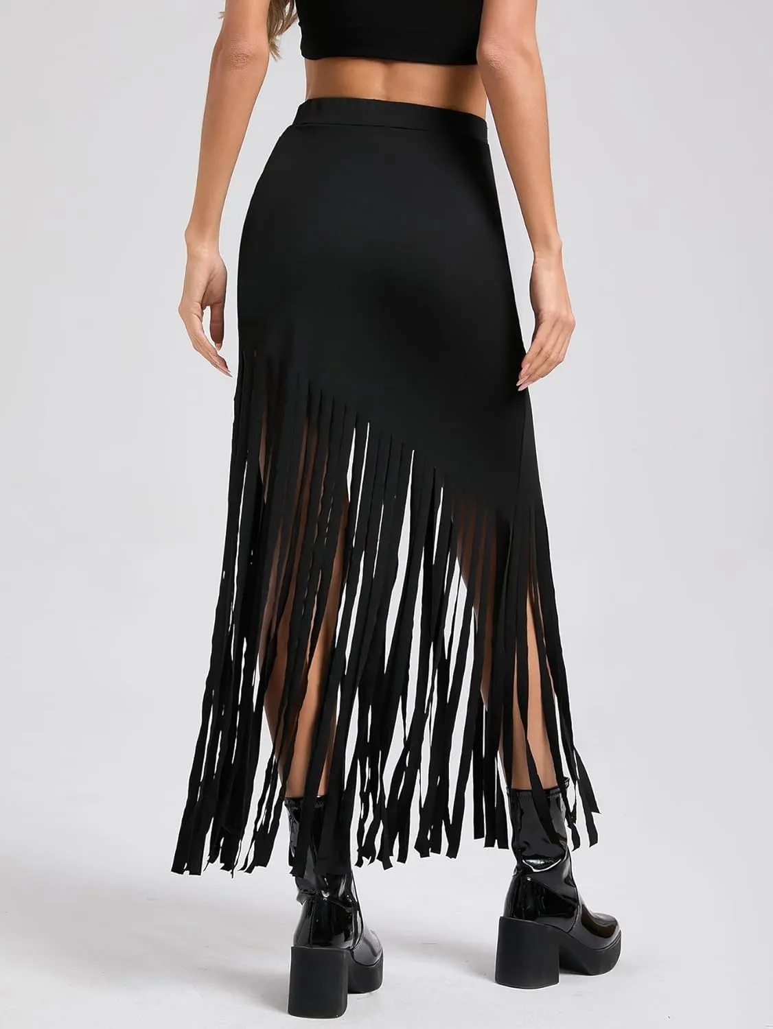 SweatyRocks Women's Asymmetrical Fringe Hem Maxi Skirt High Waist Summer Skirts