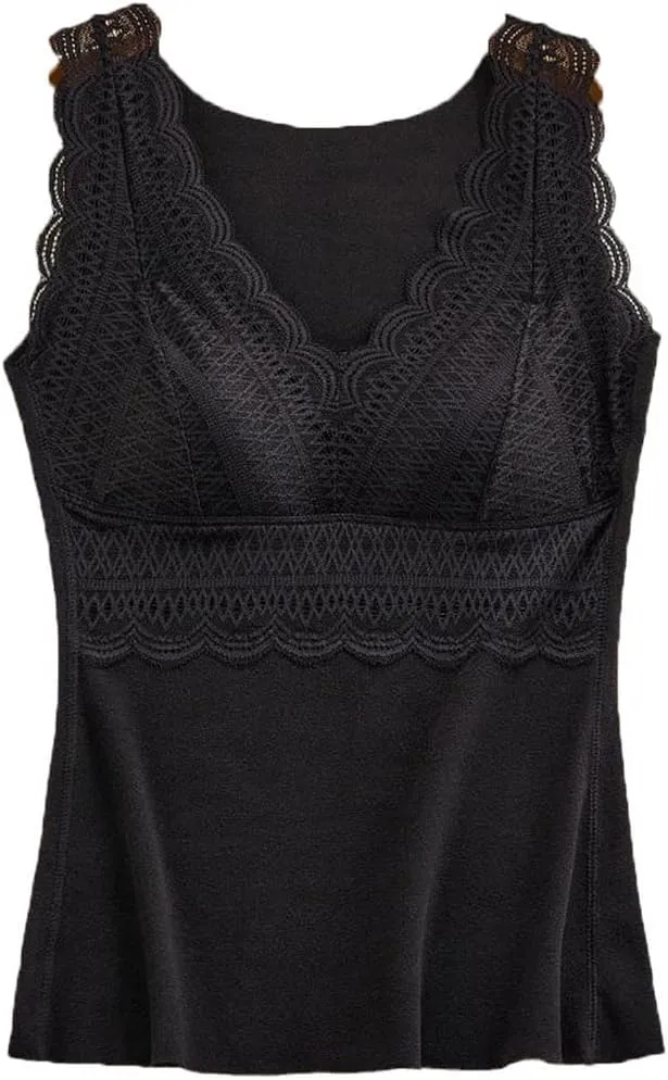 Tank Tops for Women with Shelf Bra Ruffle V Neck Sleeveless Seamless Thermal Undershirt Vest