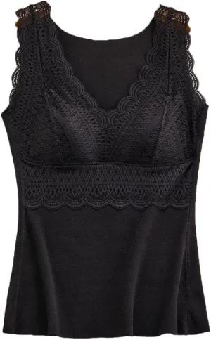 Tank Tops for Women with Shelf Bra Ruffle V Neck Sleeveless Seamless Thermal Undershirt Vest
