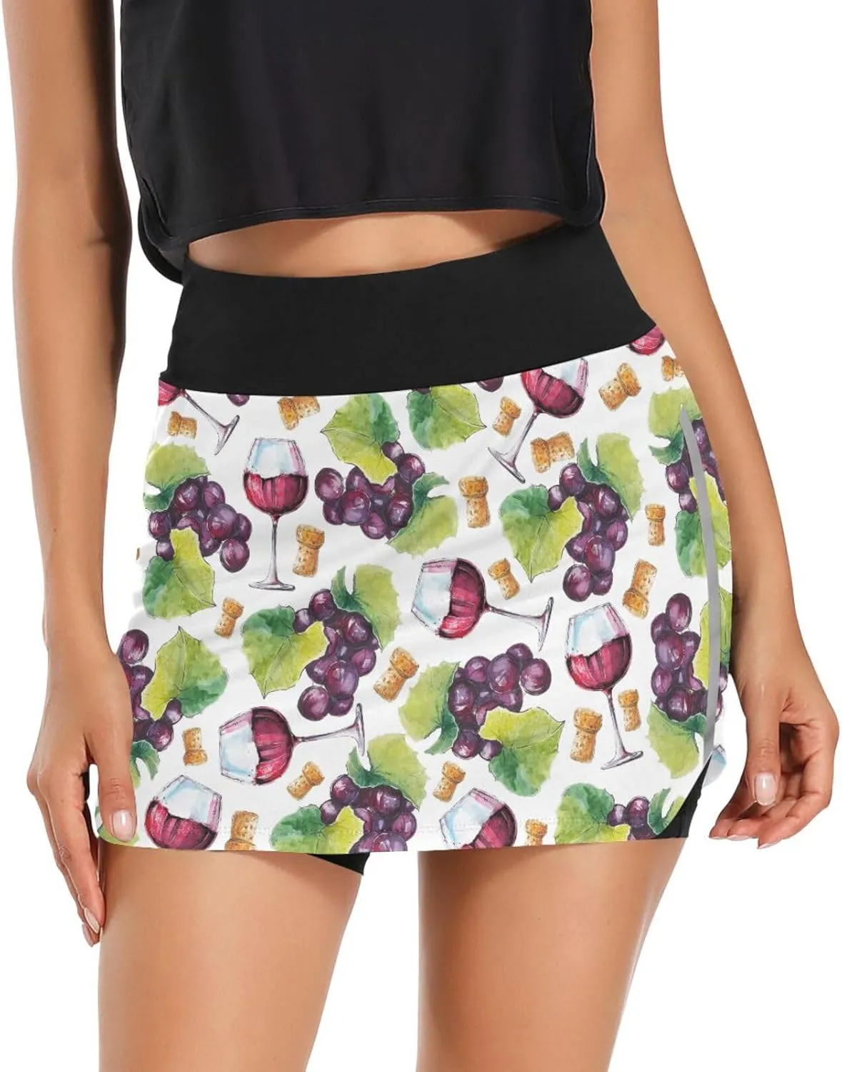 Tennis Skirt for Women with Shorts Glass Red Wine Grapes Athletic Golf Skorts High Waisted Workout Skirts S