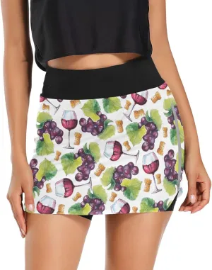 Tennis Skirt for Women with Shorts Glass Red Wine Grapes Athletic Golf Skorts High Waisted Workout Skirts S