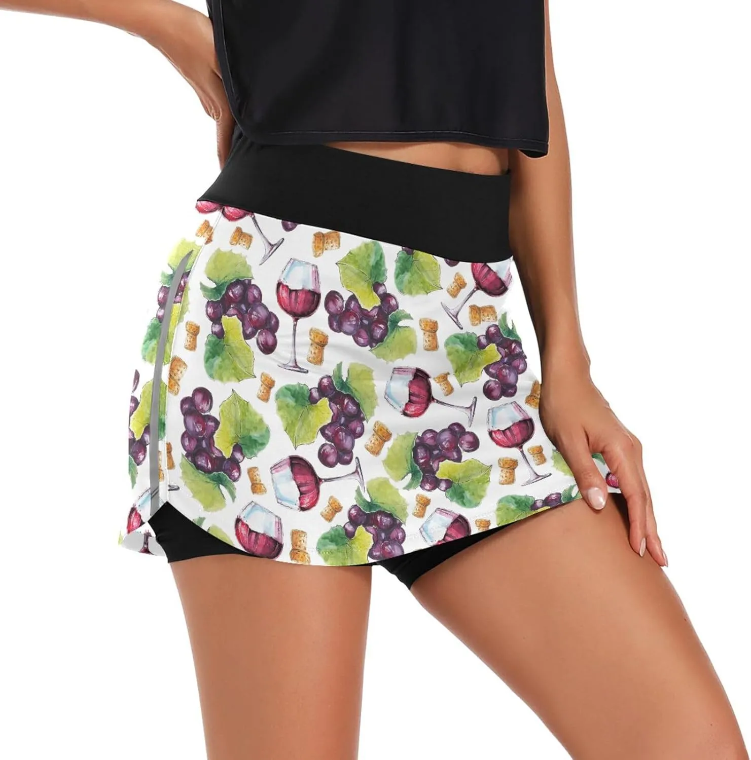 Tennis Skirt for Women with Shorts Glass Red Wine Grapes Athletic Golf Skorts High Waisted Workout Skirts S