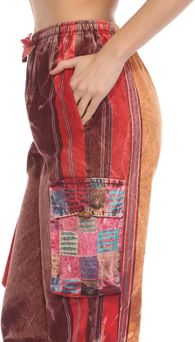 THE COLLECTION ROYAL Unisex Hippie Stonewashed Bohemian Casual Rave Festival Harem Drawstring Boho Trouser Jogger Pants