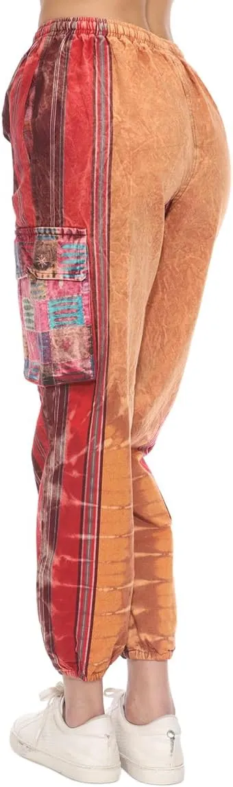THE COLLECTION ROYAL Unisex Hippie Stonewashed Bohemian Casual Rave Festival Harem Drawstring Boho Trouser Jogger Pants