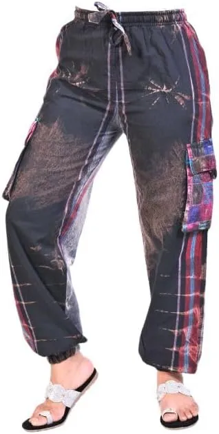 THE COLLECTION ROYAL Unisex Hippie Stonewashed Bohemian Casual Rave Festival Harem Drawstring Boho Trouser Jogger Pants