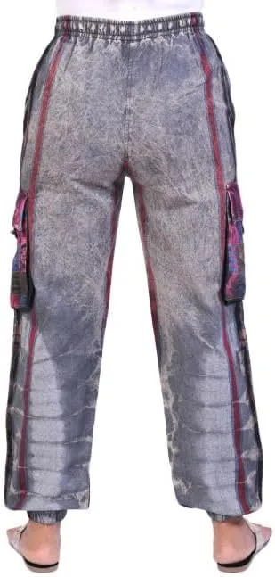 THE COLLECTION ROYAL Unisex Hippie Stonewashed Bohemian Casual Rave Festival Harem Drawstring Boho Trouser Jogger Pants
