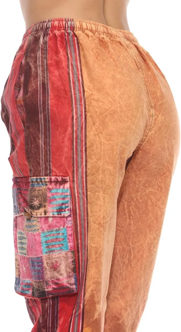 THE COLLECTION ROYAL Unisex Hippie Stonewashed Bohemian Casual Rave Festival Harem Drawstring Boho Trouser Jogger Pants