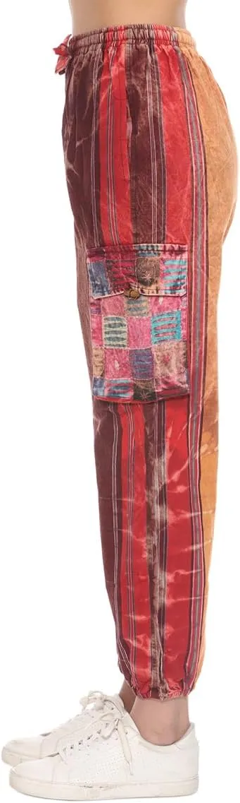 THE COLLECTION ROYAL Unisex Hippie Stonewashed Bohemian Casual Rave Festival Harem Drawstring Boho Trouser Jogger Pants