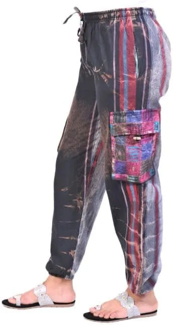 THE COLLECTION ROYAL Unisex Hippie Stonewashed Bohemian Casual Rave Festival Harem Drawstring Boho Trouser Jogger Pants