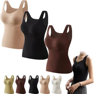 Thickened Warm Tank Top with Shelf Bra, 2024 Fall Winter Stretch Sleeveless Vest Casual Camisole Base Layer