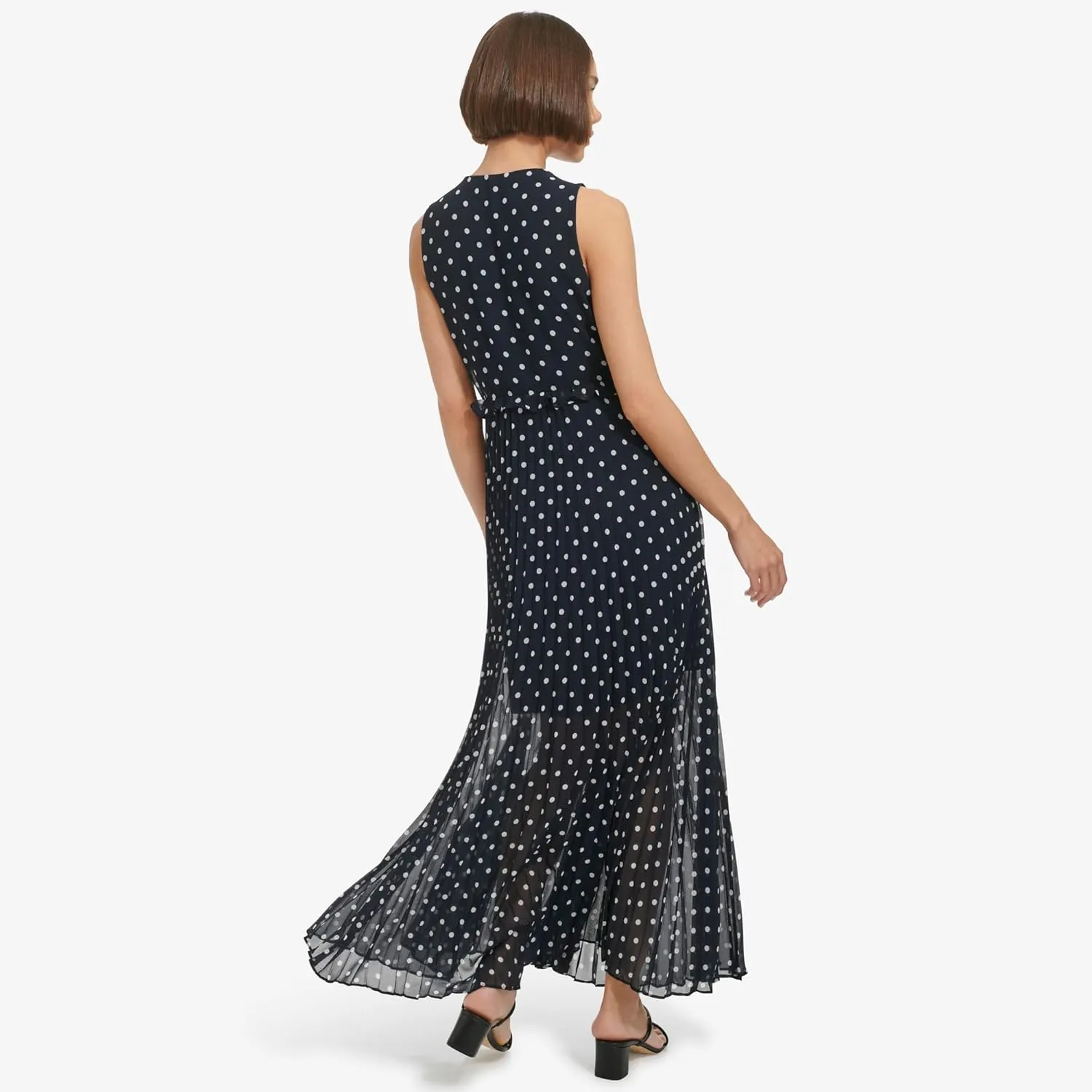Tommy Hilfiger Women's Sleeveless V-Neck Chiffon Pleated Maxi Dress