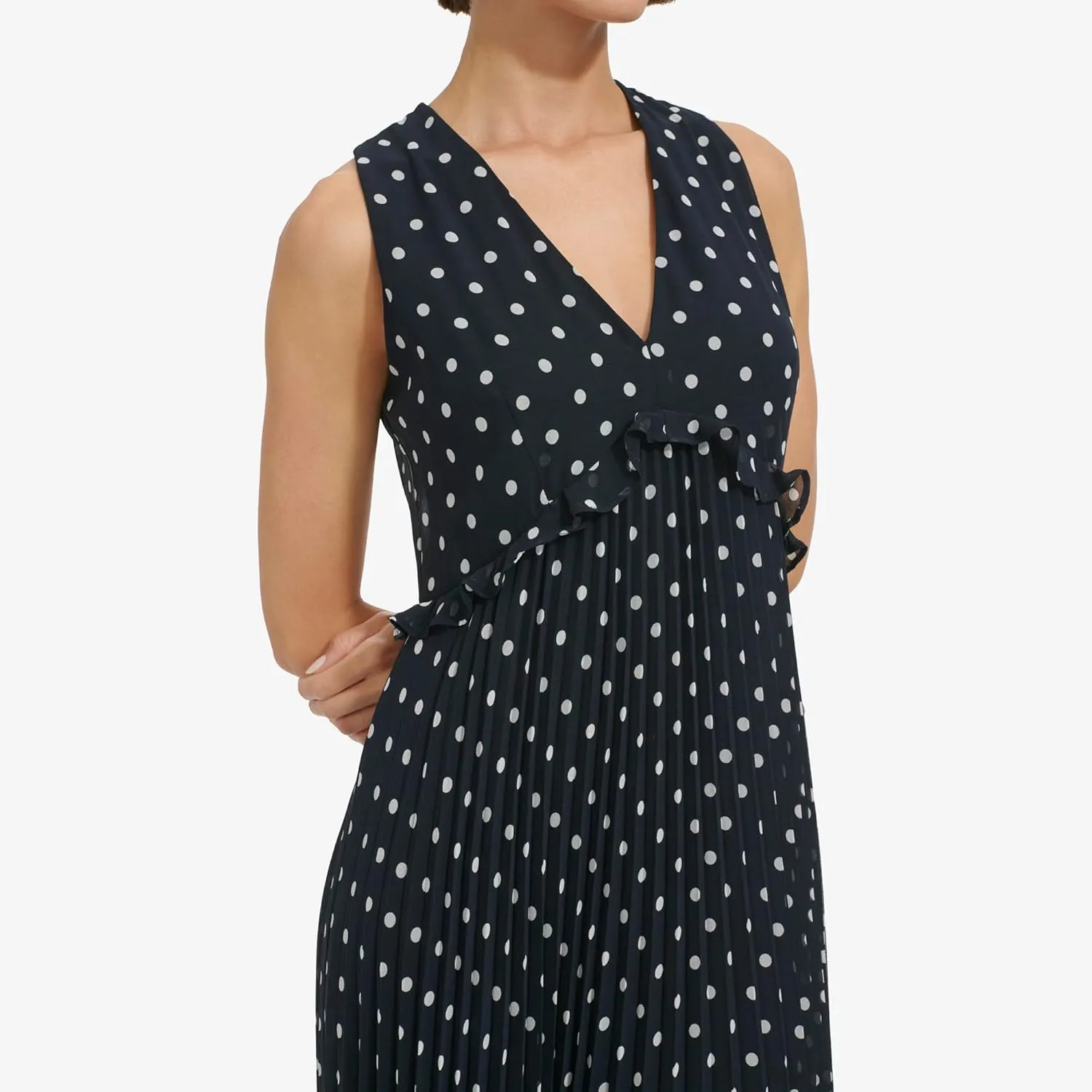 Tommy Hilfiger Women's Sleeveless V-Neck Chiffon Pleated Maxi Dress