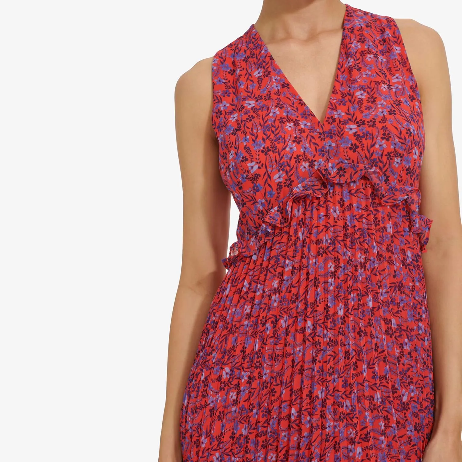 Tommy Hilfiger Women's Sleeveless V-Neck Chiffon Pleated Maxi Dress