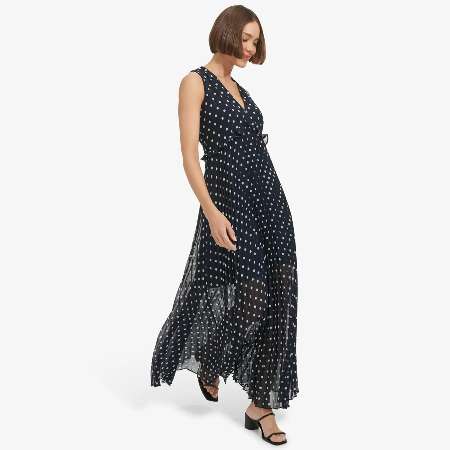 Tommy Hilfiger Women's Sleeveless V-Neck Chiffon Pleated Maxi Dress