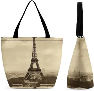 Tote Bags for Women Vintage Paris Eiffel Tower Versatile Shoulder Bag with Zipper Large Capacity Handbag Beach Bag Reusable Grocery Bag for Shopping Travel Commuting