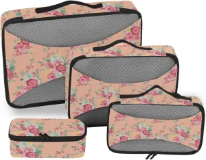 Travel Bags Organizer for Luggage 4 Set Suitcase Organizer Suitcase Packing Cubes Packing Cubea Floral Rose Flower Pattern