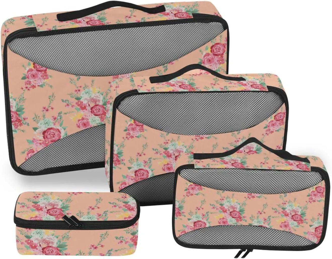 Travel Bags Organizer for Luggage 4 Set Suitcase Organizer Suitcase Packing Cubes Packing Cubea Floral Rose Flower Pattern