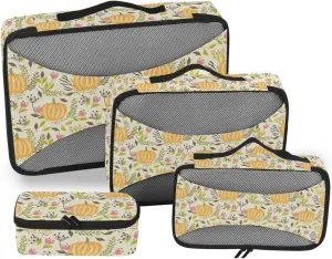 Travel Cubes for Packing 4 Set Luggage Organizers for Suitcase Travel Organizer Bags for Luggage Packing Cube Floral Pumpkin Beige