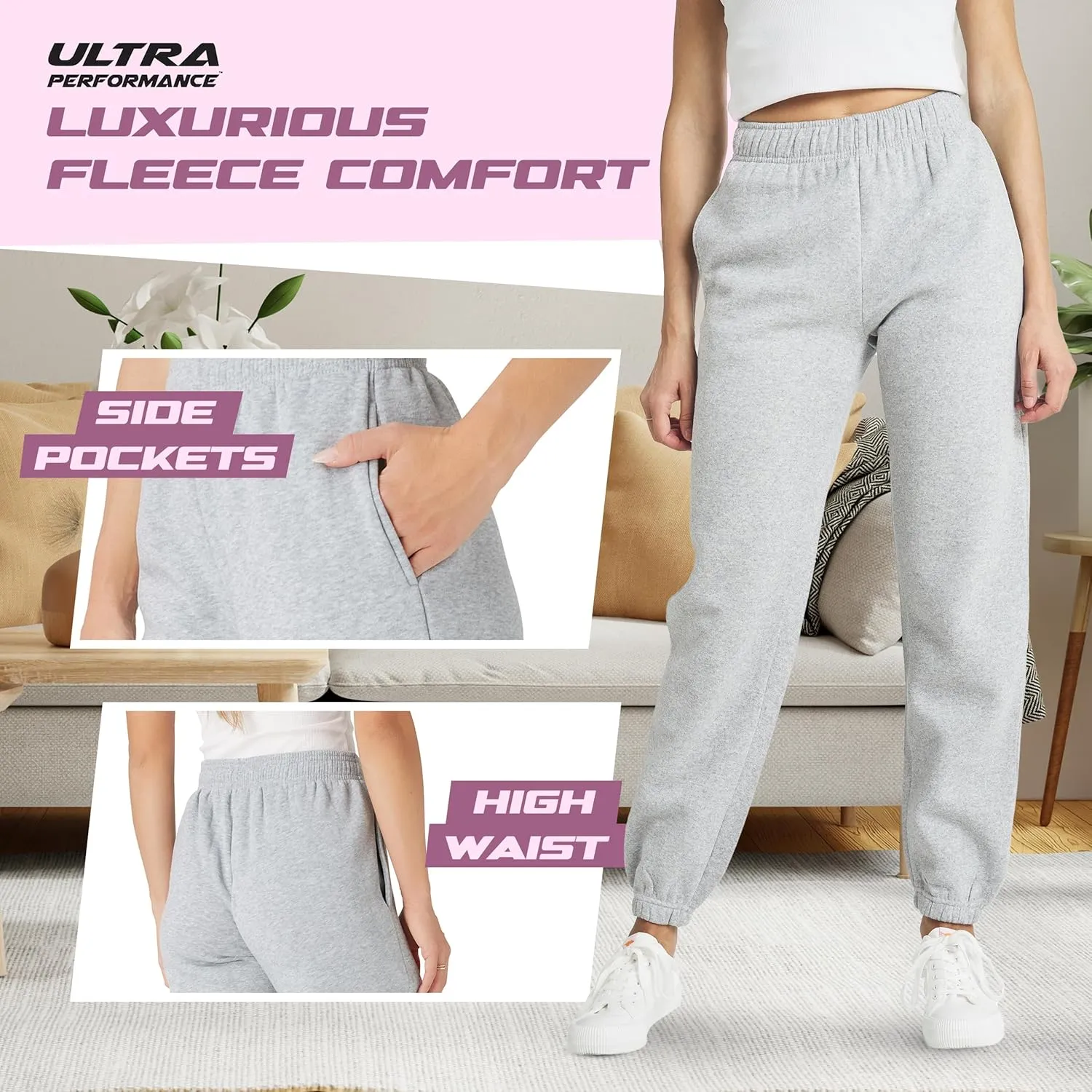Ultra Performance Womens 3 PK High Waisted Fleece Cinched Pant