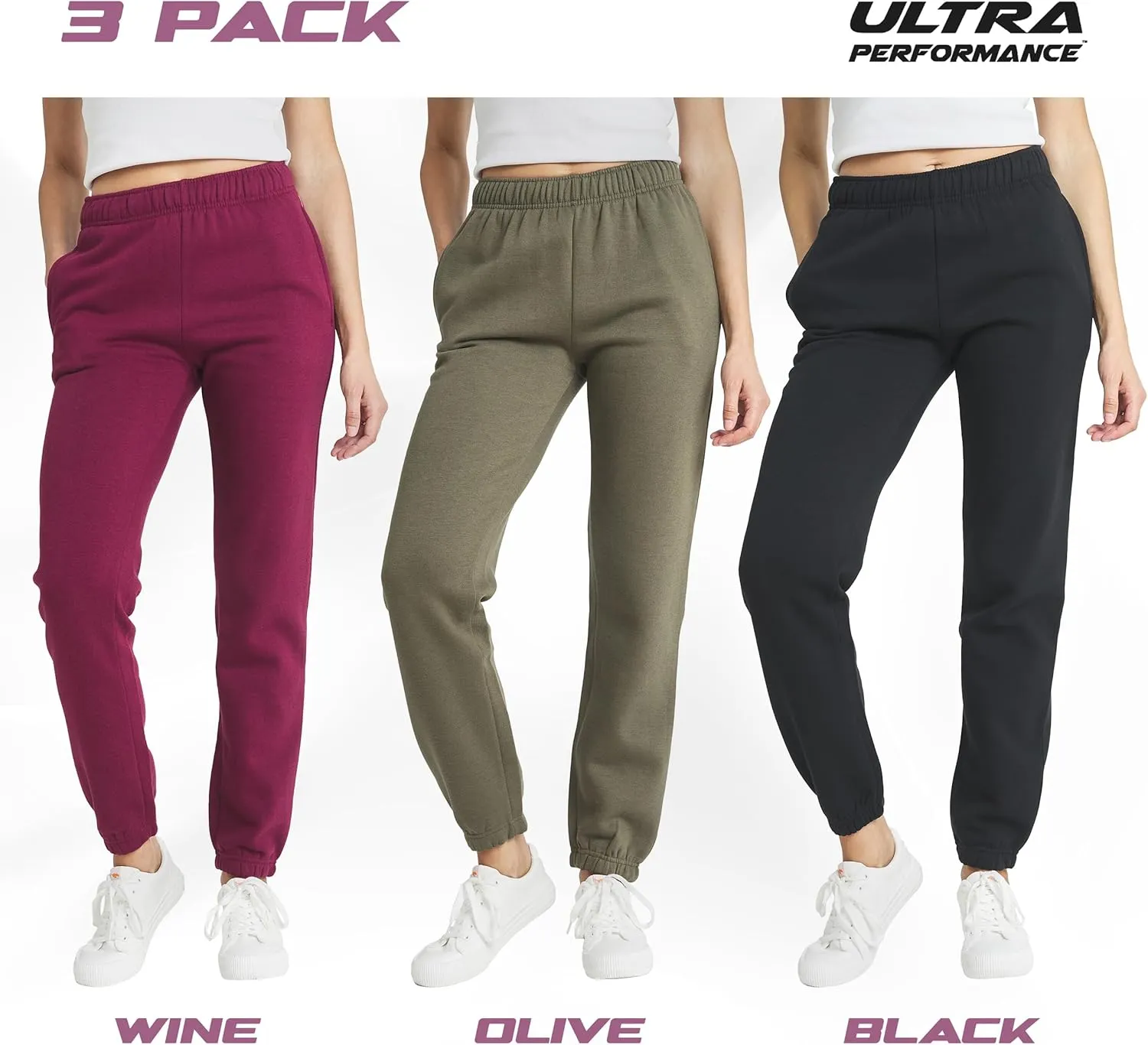 Ultra Performance Womens 3 PK High Waisted Fleece Cinched Pant