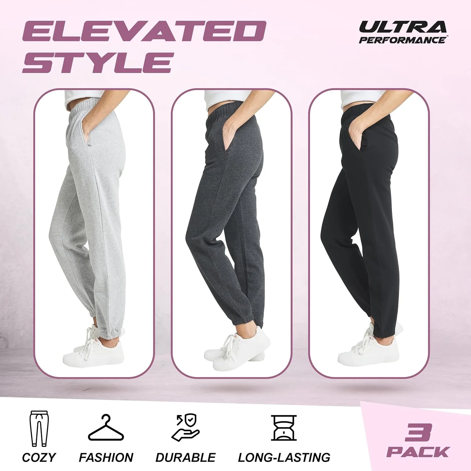 Ultra Performance Womens 3 PK High Waisted Fleece Cinched Pant