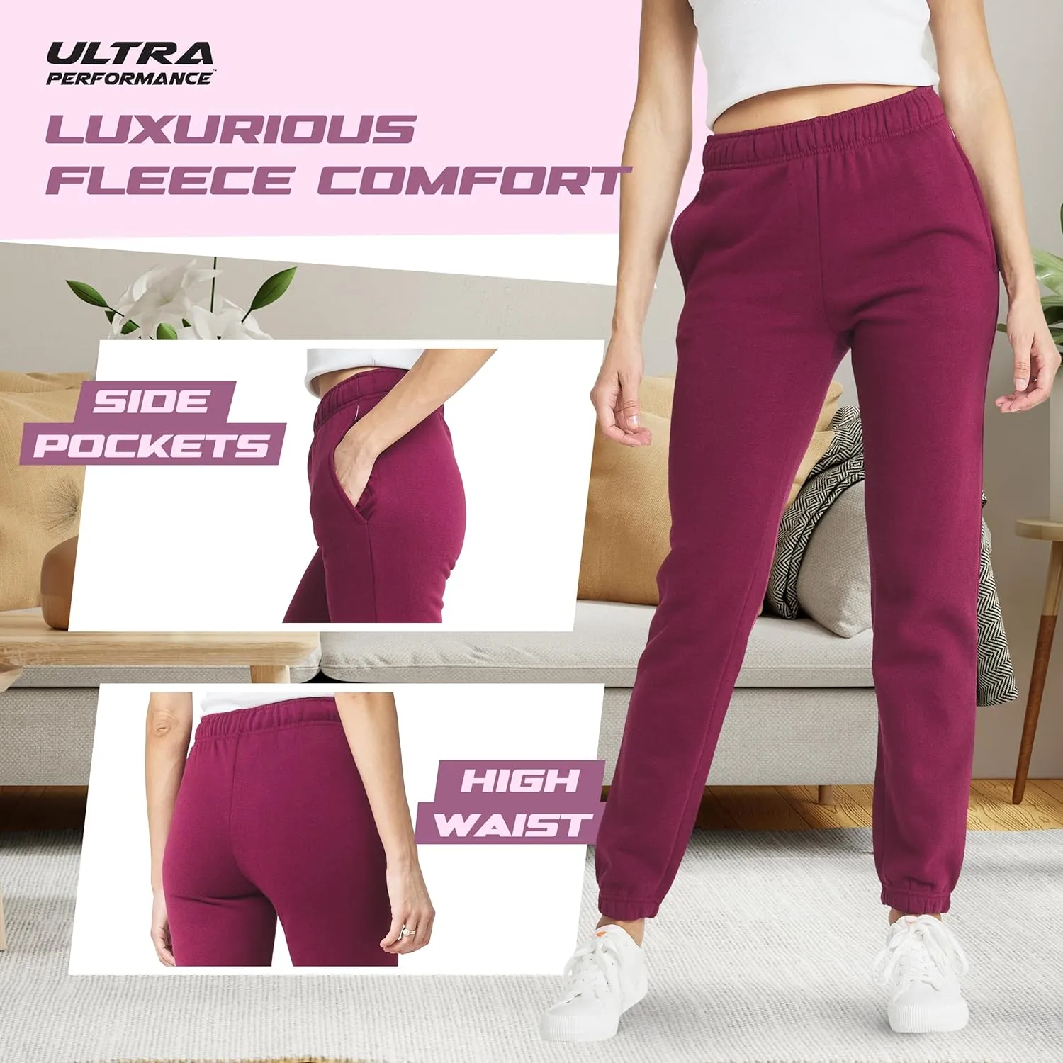 Ultra Performance Womens 3 PK High Waisted Fleece Cinched Pant